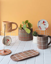 Ceramic Trinket Dish, Mini Tray in Grid Multi