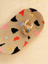 Ceramic Trinket Dish, Mini Tray in Grid Multi