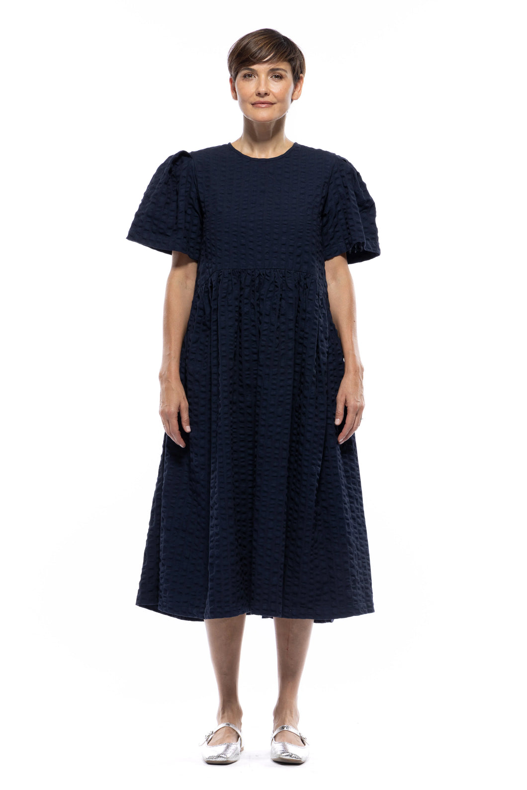 Spring Garden 2.0 Dress in Seersucker Navy