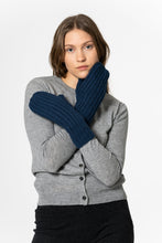 Merino Handknit Rib Mittens in Indigo Blue