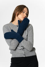 Merino Handknit Rib Mittens in Indigo Blue