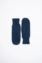 Merino Handknit Rib Mittens in Indigo Blue