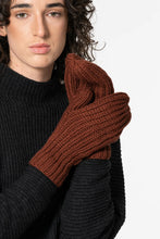 Merino Handknit Rib Mittens in Rust Red