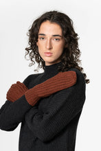 Merino Handknit Rib Mittens in Rust Red