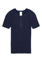 Henley Knit Tee in Navy Marle