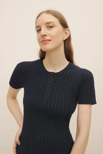 Henley Knit Tee in Navy Marle