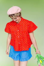 Women’s Cotton Blouse - Cherry Polka Dot Mushroom Top