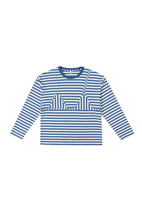 Bikini Bod Cotton Stripe Long Sleeve Tee in Blue/White