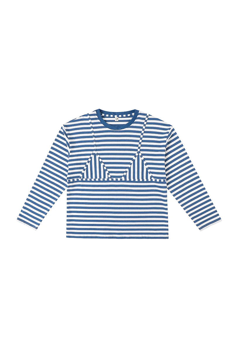 Bikini Bod Cotton Stripe Long Sleeve Tee in Blue/White