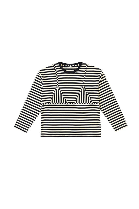 Bikini Bod Cotton Stripe Long Sleeve Tee in Black/White