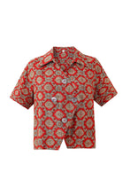Quad Button Soft Linen Shirt in Fancy Red Couch