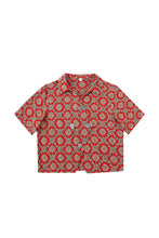 Quad Button Soft Linen Shirt in Fancy Red Couch