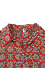 Quad Button Soft Linen Shirt in Fancy Red Couch