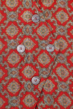 Quad Button Soft Linen Shirt in Fancy Red Couch