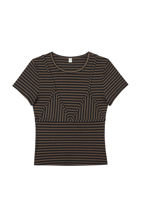 Bikini Bod Striped Short Sleeve Tee in Brown