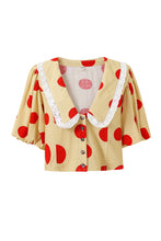 Church Girl Blouse Soft Linen in Clown Dot