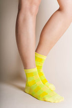 Women's Cotton Ankle Socks - Gingham Neon Yellow Checker