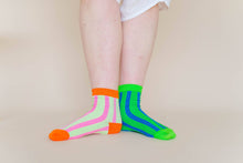 Women Spring Novelty Cotton Pink Yellow Striped Ankle Sock