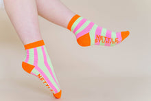 Women Spring Novelty Cotton Pink Yellow Striped Ankle Sock