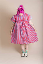 Plus Size Women's Dress - Purple Striped Button Mushroom