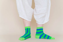 Women’s Spring Novelty Cotton Green Blue Striped Ankle Sock