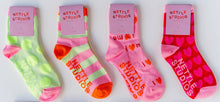 Women Spring Novelty Cotton Pink Yellow Striped Ankle Sock
