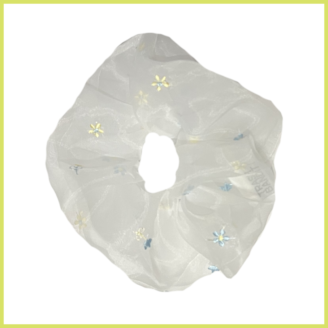 White Floral Organza Scrunchie
