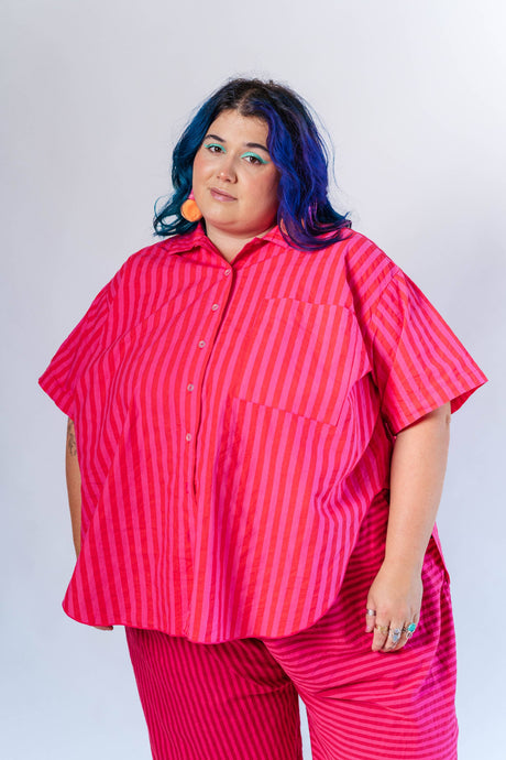 Red+Pink Striped Tulip Top