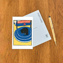 Postcard KF-560 Black Cat on Round Rug