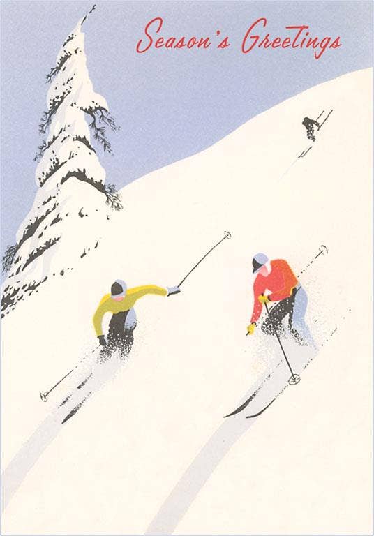 Postcard MC-670 Seasons Greetings, Skiers in Powder