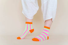 Women Spring Novelty Cotton Pink Yellow Striped Ankle Sock