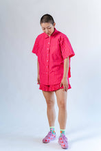 Plus Size Women's Blouse - Red/Pink Striped Tulip Top