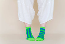 Women’s Spring Novelty Cotton Green Blue Striped Ankle Sock