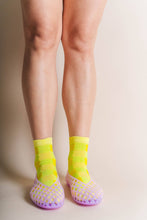 Women's Cotton Ankle Socks - Gingham Neon Yellow Checker