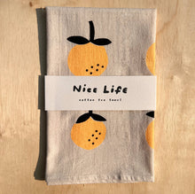 Orange screen printed tea towel