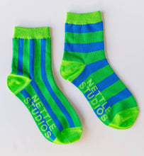 Women’s Spring Novelty Cotton Green Blue Striped Ankle Sock