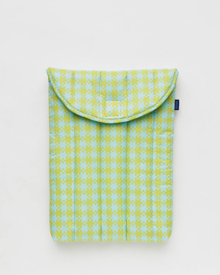 Puffy Laptop Sleeve in Mint Pixel Gingham, 13