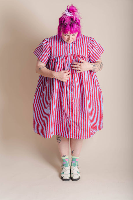 Purple Striped Button Mushroom Dress