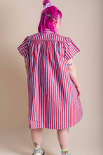 Plus Size Women's Dress - Purple Striped Button Mushroom