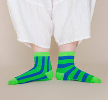 Women’s Spring Novelty Cotton Green Blue Striped Ankle Sock