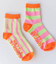 Women Spring Novelty Cotton Pink Yellow Striped Ankle Sock