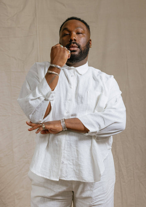 Soft Volume Long Sleeve Top in White Linen