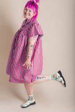 Plus Size Women's Dress - Purple Striped Button Mushroom