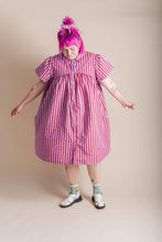 Plus Size Women's Dress - Purple Striped Button Mushroom