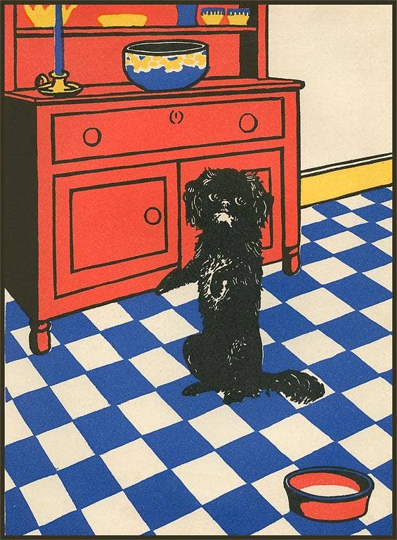 Postcard KF-561 Dog Begging in Kitchen