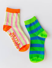 Women’s Spring Novelty Cotton Green Blue Striped Ankle Sock