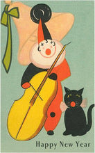 Postcard HN-116 Clown Playing Bass, Cat Howling