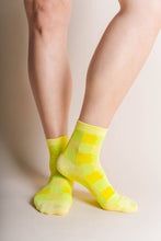 Women's Cotton Ankle Socks - Gingham Neon Yellow Checker