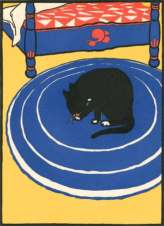 Postcard KF-560 Black Cat on Round Rug
