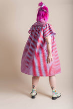 Plus Size Women's Dress - Purple Striped Button Mushroom
